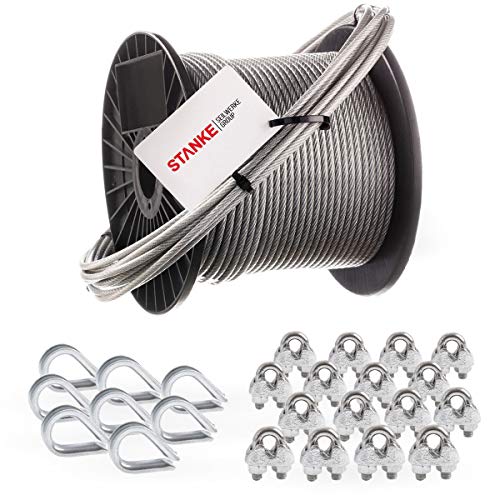 Seilwerk STANKE Rankhilfe PVC Drahtseil ummantelt verzinkt 50m Stahlseil 5mm 6x7, 8x Kausche, 16x Bügelformklemme - SET 3 von Seilwerk STANKE