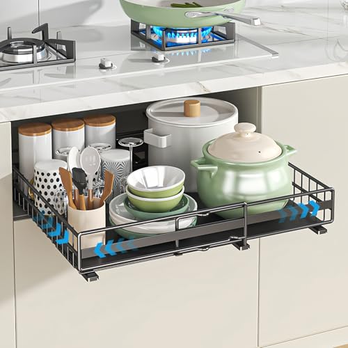 SeiriHelper Teleskopschublade Ausziehbare Küche Schublade, Auszug Nachrüsten Schubladeneinsatz, Küchen und Schrankorganizer mit Klebestreifen- Ohne Bohren (Schwarz, 31-49/39/8cm) von SeiriHelper