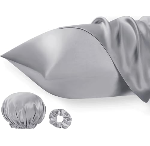 Seiwohl Satin Kissenbezug 50x70 2er Set, Weich wie Seidenkissenbezug Silk Pillowcase, Vegane Seide Kopfkissenbezug Kissenhülle Haarschutz für die Nacht mit Haargummi und Haarhaube, Grau Seiwohl Satin Kissenbezug 50x70 2er Set, Weich wie Seidenkissenbezug Silk Pillowcase, Vegane Seide Kopfkissenbezug Kissenhülle Haarschutz für die Nacht mit Haargummi und Haarhaube, Grau von Seiwohl