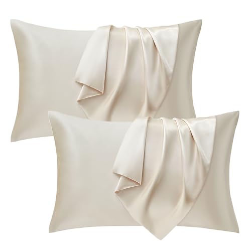 Seiwohl Satin Kissenbezug 40 x 80, 2er Set Satin Kopfkissenbezug 40x80 Pillowcase Kissen Bezug Kissenhülle für Haar und Haut, ähnlich wie Seide, Beige von Seiwohl