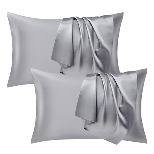 Seiwohl Satin Kissenbezug 40 x 80, 2er Set Satin Kopfkissenbezug 40x80 Pillowcase Kissen Bezug Kissenhülle für Haar und Haut, ähnlich wie Seide, Grau von Seiwohl