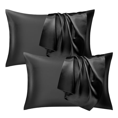 Seiwohl Satin Kissenbezug 40 x 80, 2er Set Satin Kopfkissenbezug 40x80 Pillowcase Kissen Bezug Kissenhülle für Haar und Haut, ähnlich wie Seide, Schwarz von Seiwohl