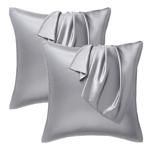 Seiwohl Satin Kissenbezug 40x40, 2er Set Satin Kopfkissenbezug Pillowcase Kissen Bezug Kissenhülle für Haar und Haut, ähnlich wie Seide, Grau von Seiwohl