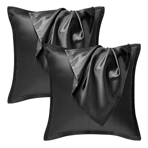 Seiwohl Satin Kissenbezug 40x40, 2er Set Satin Kopfkissenbezug Pillowcase Kissen Bezug Kissenhülle für Haar und Haut, ähnlich wie Seide, Schwarz von Seiwohl