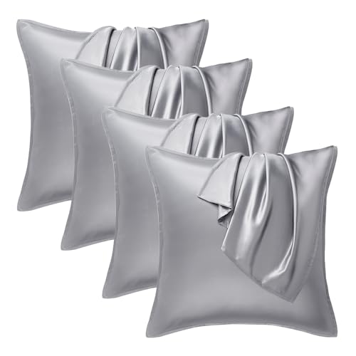 Seiwohl Satin Kissenbezug 40x40, 4 Stück Satin Kopfkissenbezug Pillowcase Kissen Bezug Kissenhülle für Haar und Haut, ähnlich wie Seide, Grau von Seiwohl