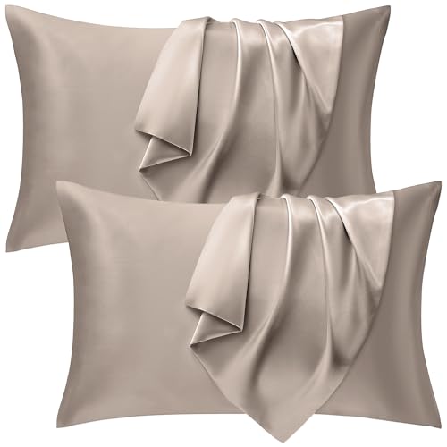 Seiwohl Satin Kissenbezug 40x70, 2er Set Satin Kopfkissenbezug 70 x 40 Pillowcase Kissen Bezug Kissenhülle für Haar und Haut, ähnlich wie Seide, Taupe von Seiwohl