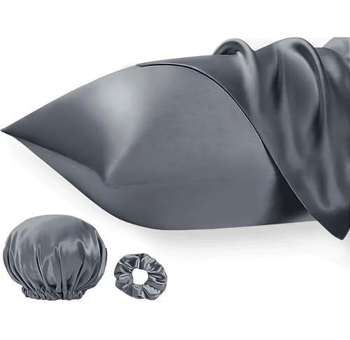 Seiwohl Satin Kissenbezug 50x80 2er Set, Weich wie Seidenkissenbezug Silk Pillowcase, Vegane Seide Kopfkissenbezug Kissenhülle Haarschutz für die Nacht mit Haargummi und Haarhaube, Dunkelgrau Seiwohl Satin Kissenbezug 50x80 2er Set, Weich wie Seidenkissenbezug Silk Pillowcase, Vegane Seide Kopfkissenbezug Kissenhülle Haarschutz für die Nacht mit Haargummi und Haarhaube, Dunkelgrau von Seiwohl