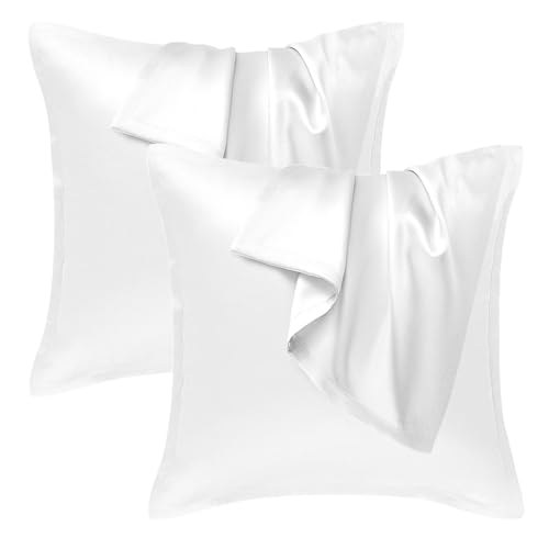 Seiwohl Satin Kissenbezug 80x80, 2er Set Satin Kopfkissenbezug Pillowcase Kissen Bezug Kissenhülle für Haar und Haut, ähnlich wie Seide, Weiß von Seiwohl