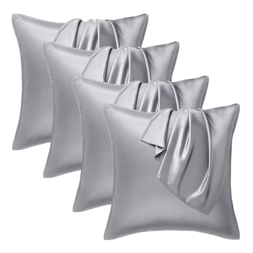 Seiwohl Satin Kissenbezug 80x80, 4 Stück Satin Kopfkissenbezug Pillowcase Kissen Bezug Kissenhülle für Haar und Haut, ähnlich wie Seide, Grau von Seiwohl