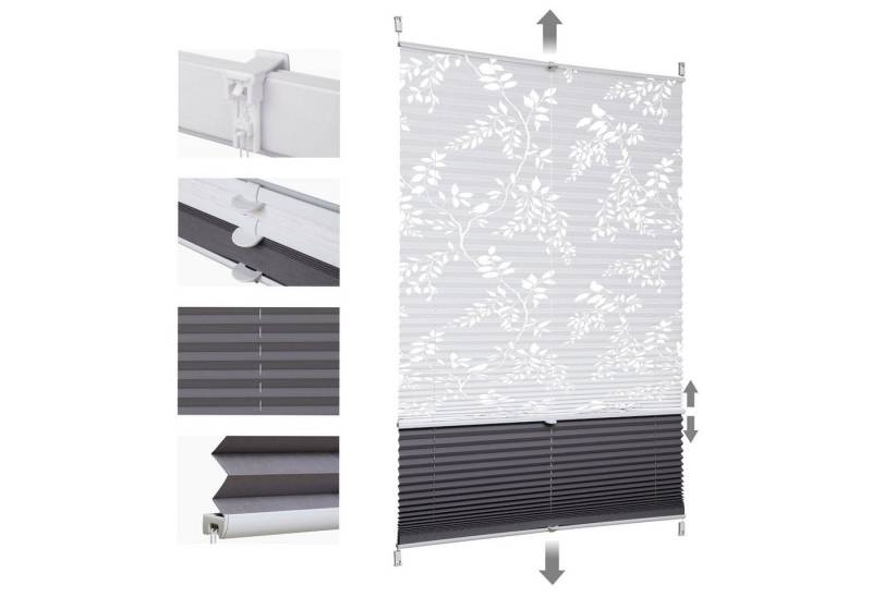 Sekey Plissee Doppelplissee Day+Night Verdunkelung ohne Bohren verspannt Lichtschutz, verdunkelnd, Klemmfix, ohne Bohren, Klemmfix, Lichtdurchlässig Ausbrenner-Muster und 100% Verdunkelnd Verdunkelung von Sekey