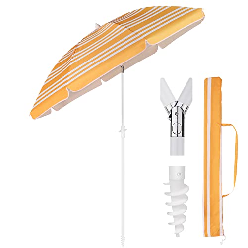 Sekey® 160 cm Sonnenschirm Stabil Strandschirm mit Bodenhülse & Schutzhülle für Balkon Garten & Terrasse| Neigungswinkel und Höhe verstellbar, Rund Sonnenschutz UPF 50+ von Sekey