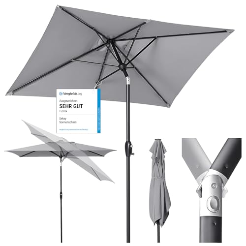 Sekey Aluminum Sonnenschirm 210 × 140 cm Sonnenschirm Balkon Sonnenschirm Rechteckig für Balkon Garten & Terrasse Sonnenschutz UV 50+ von Sekey