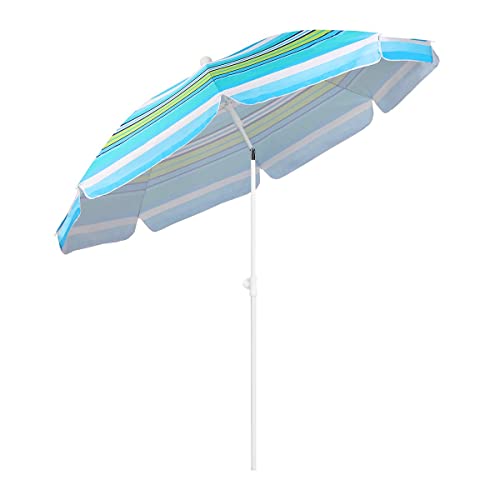 Sekey® Sonnenschirm 200 cm Marktschirm Gartenschirm Terrassenschirm Blaue Grün Streifen Rund Sonnenschutz UV25+ von Sekey