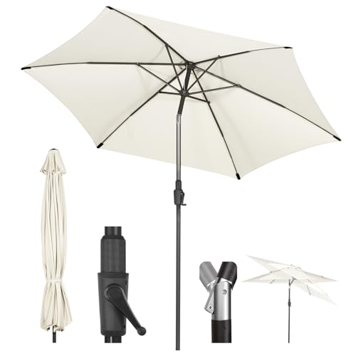 Sekey® 270cm Sonnenschirm mit Kurbel und Auto Kippen,Marktschirm für Terrasse,Balkon & Garten,Windfest Stabil UPF 50+,Graubeige,Rund von Sekey