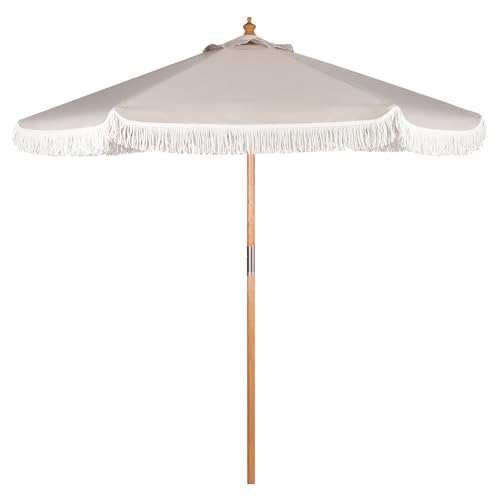 Sekey® Sonnenschirm mit Quasten 220 cm Holz-Sonnenschirm Marktschirm Gartenschirm Terrassenschirm Rund UV50+ von Sekey