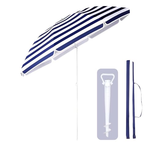 Sekey 160cm GRS-zertifizierter Sonnenschirm mit Sonnenschirmhalter für Garten, Terrasse & Strand | Höhenverstellbar & Neigbar mit UPF50+ | Wasserdichtes Recycling-Polyester | Windstabil mit 8 Streben von Sekey