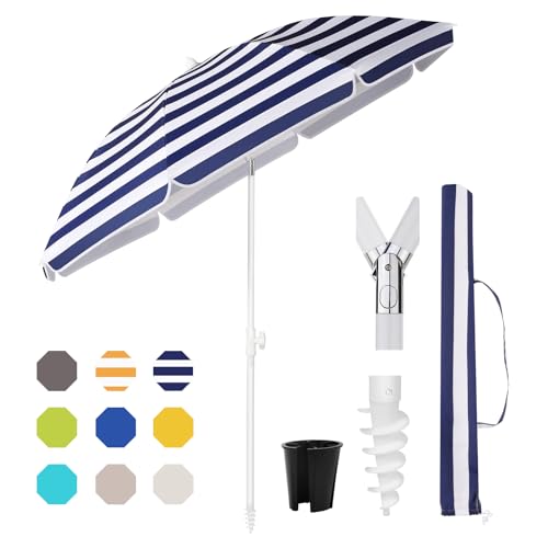Sekey 180 cm Sonnenschirm Balkon mit Bodenhülse & Schutzhülle, Neigungs und Höhenverstellung, Sonnenschirm Strand für Balkon, Garten & Terrasse, Runder Sonnenschutz UPF 50+ von Sekey