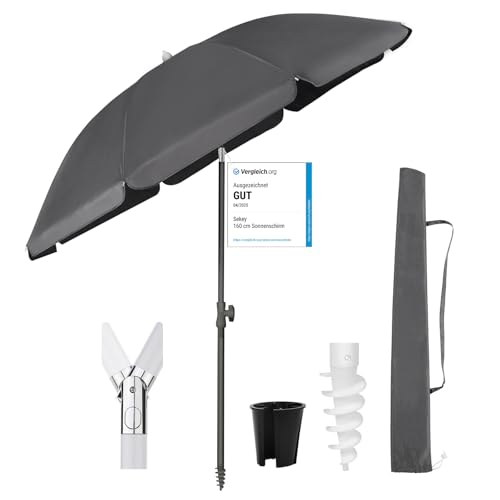 Sekey 180 cm Sonnenschirm Balkon mit Bodenhülse & Schutzhülle, Neigungs und Höhenverstellung, Sonnenschirm Strand für Balkon, Garten & Terrasse, Runder Sonnenschutz UPF 50+ von Sekey