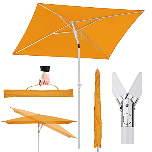 Sekey 180 × 125 cm Sonnenschirm mit Schutzhülle, Balkonschirm Gartenschirm Terrassenschirm, Sonnenschutz UPF50+, Kippbar, Höhenverstellbar, Rechteckig- Orange von Sekey