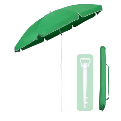 Sekey 180cm GRS-zertifizierter Sonnenschirm mit Bodenstachel für Garten, Terrasse & Strand | Höhenverstellbar & Neigbar mit UPF50+ | Wasserdichtes Recycling-Polyester | Windstabil mit 8 Streben von Sekey