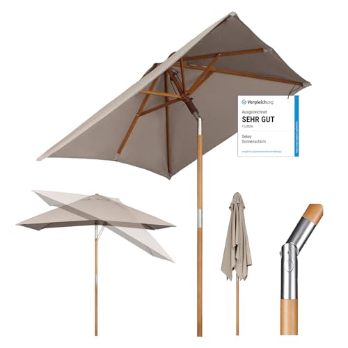 Sekey 200 × 150 cm Rechteckig Holz Sonnenschirm Marktschirm Gartenschirm Terrassenschirm Balkonschirm mit knickbar UV50+ Taupe Sekey 200 × 150 cm Rechteckig Holz Sonnenschirm Marktschirm Gartenschirm Terrassenschirm Balkonschirm mit knickbar UV50+ Taupe von Sekey