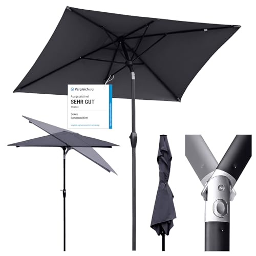 Sekey Aluminum Sonnenschirm 210 × 140 cm Sonnenschirm Balkon Sonnenschirm Rechteckig für Balkon Garten & Terrasse Sonnenschutz UV 50+ von Sekey