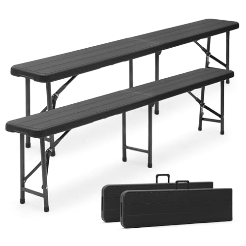 Sekey 2er Set Kunststoff Klappbank Bierbank 181 x 26 x 42 cm, Faltbar Biergarten Campingbank Gartenbank Klappbar Bierbänke Sitzbank bis 300kg Belastbar, Schwarz von Sekey