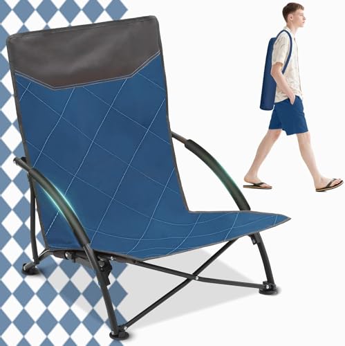 Sekey 2er Set Strandstuhl Klappbar Leicht Campingstuhl mit Niedrigen Stuhlbeinen und Gepolsterte Armlehnen faltbar Bis 150KG Outdoor-Stuhl für Camping, Strand, Angeln, Garten von Sekey