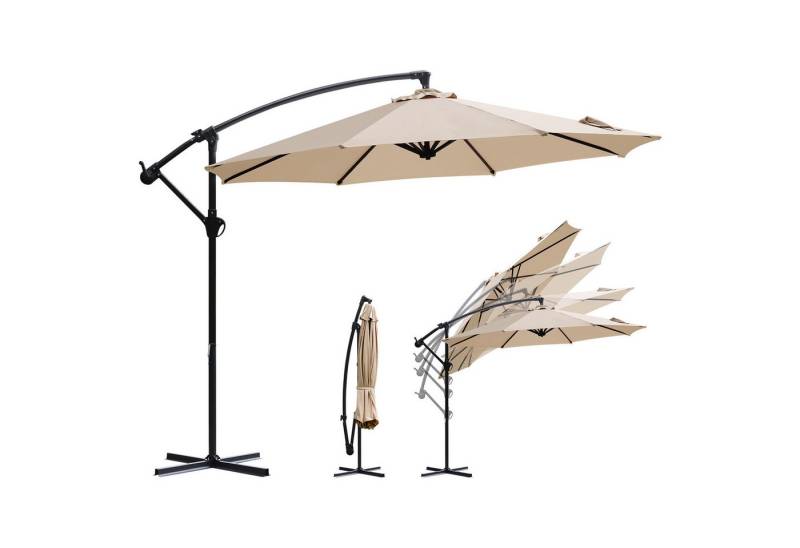 Sekey Ampelschirm Ø300cm Sonnenschirm mit Kreuzständer, Gartenschirm mit Kurbel, UV50+, LxB: 300,00x300,00 cm, mit/ohne LED-Lichtern, leicht zu öffnen und zu schließen von Sekey