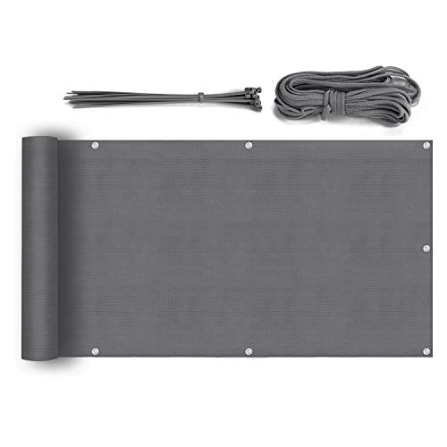 Sekey Balkon Sichtschutz Balkonabdeckung HDPE 220 g/m², 75x600cm, Leicht Transparent Wind- und UV-Schutz Wetterfest, mit Ösen, Nylon Kabelbinder und Kordel, Anthrazit von Sekey