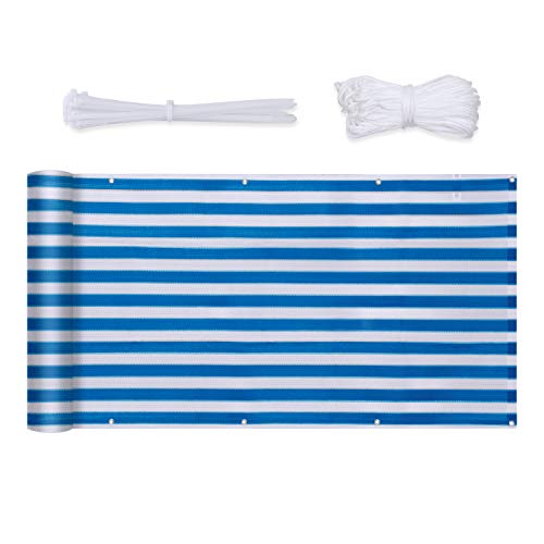 Sekey Balkon Sichtschutz Balkonabdeckung HDPE 220 g/m², 120x600cm, Leicht Transparent Wind- und UV-Schutz Wetterfest, mit Ösen, Nylon Kabelbinder und Kordel, Blau-Weiß Gestreift Sekey Balkon Sichtschutz Balkonabdeckung HDPE 220 g/m², 120x600cm, Leicht Transparent Wind- und UV-Schutz Wetterfest, mit Ösen, Nylon Kabelbinder und Kordel, Blau-Weiß Gestreift von Sekey