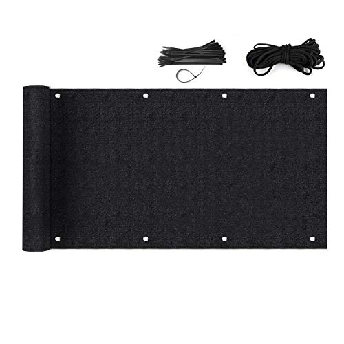 Sekey Balkon Sichtschutz Balkonabdeckung HDPE 220 g/m², 75x300cm, Leicht Transparent Wind- und UV-Schutz Wetterfest, mit Ösen, Nylon Kabelbinder und Kordel, Schwarz von Sekey