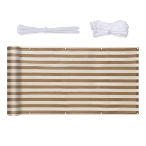 Sekey Balkon Sichtschutz Wetterfest Balkonabdeckung HDPE 220 g/m², 120x600cm, Leicht Transparent Wind- und UV-Schutz, mit Ösen, Nylon Kabelbinder und Kordel, Braun-Gelb Gestreift von Sekey