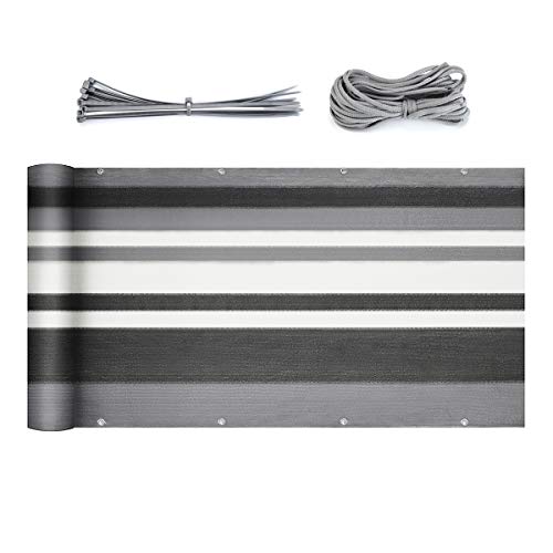 Sekey Balkon Sichtschutz Wetterfest Balkonabdeckung HDPE 220 g/m², 75x300cm, Leicht Transparent Wind- und UV-Schutz, mit Ösen, Nylon Kabelbinder und Kordel, Graue Gestreift von Sekey