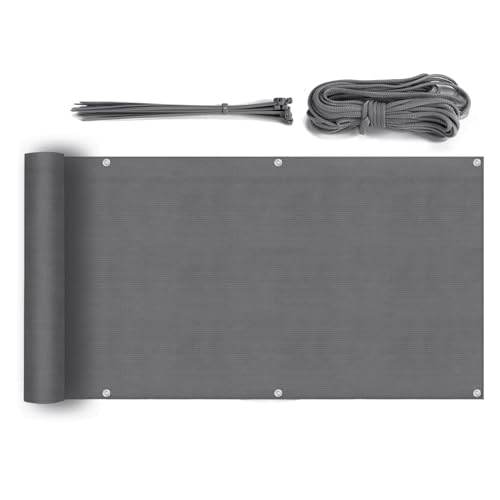 Sekey Balkon Sichtschutz Wetterfest Balkonabdeckung HDPE 220 g/m², 75x600cm, Leicht Transparent Wind- und UV-Schutz, mit Ösen, Nylon Kabelbinder und Kordel, Anthrazit von Sekey