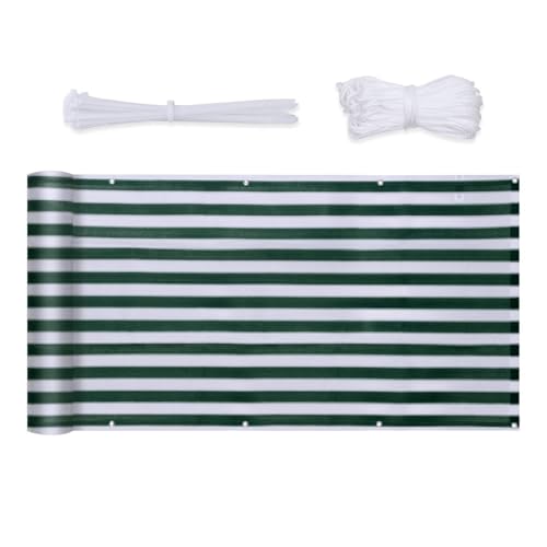 Sekey Balkon Sichtschutz Wetterfest Balkonabdeckung HDPE 220 g/m², 75x600cm, Leicht Transparent Wind- und UV-Schutz, mit Ösen, Nylon Kabelbinder und Kordel, Grün-Weiß Gestreift von Sekey