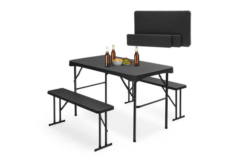Sekey Garten-Essgruppe 3-teilig Bierzeltgarnitur Klappbar Biertisch Esstisch Set mit 2 Bänken, Klappbar Biertisch Set für 4 Personen, Festzeltgarnitur, Schwarz von Sekey
