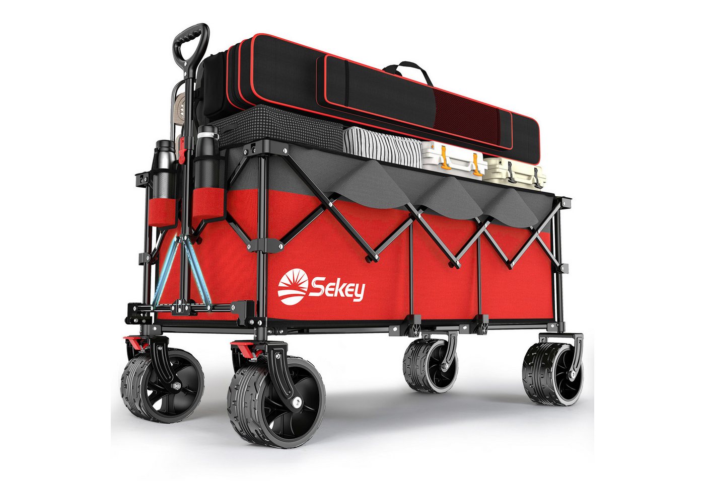 Sekey Bollerwagen Sekey Bollerwagen Faltbar XXXL Superlang 4013, 300L 150KG, Alle-Gelände Reifen, Ultrakompakte Faltgröße, mit Bremsen von Sekey