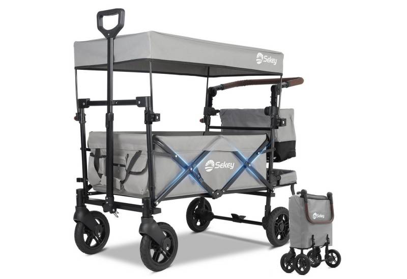 Sekey Bollerwagen 150 kg Faltbarer Bollerwagen mit Dach und 3-Punkt-Sicherheitsgurt, Faltbarer Handwagen Schiebegriff, Transportwagen mit Bremsen von Sekey