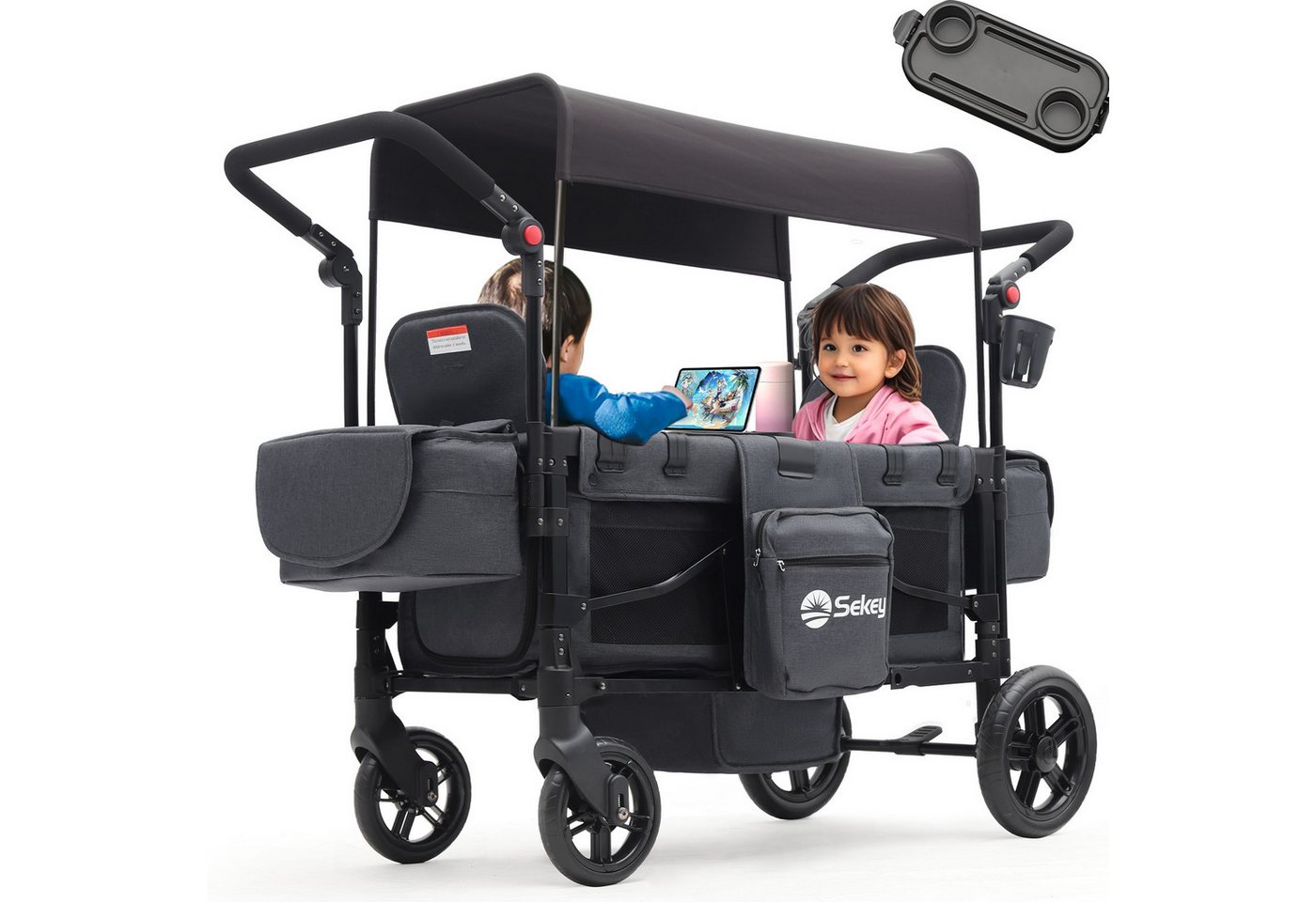 Sekey Bollerwagen für Kinder zum Sitzen, Bollerwagen Faltbar Kinderwagen für 2 Kinder, Duo Schiebegriff Kinderwagen mit 2 integrierten 5-Punkt-Gurtsystem Sekey Bollerwagen für Kinder zum Sitzen, Bollerwagen Faltbar Kinderwagen für 2 Kinder, Duo Schiebegriff Kinderwagen mit 2 integrierten 5-Punkt-Gurtsystem von Sekey