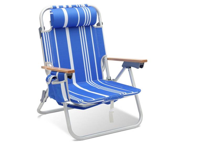 Sekey Campingstuhl Alumium Strandstuhl Faltbar Klappstuhl mit verstellbare Rückenlehne, Mit Holz-Armlehnen, 2 Kühltaschen, Getränkehalter und Schultergurt von Sekey
