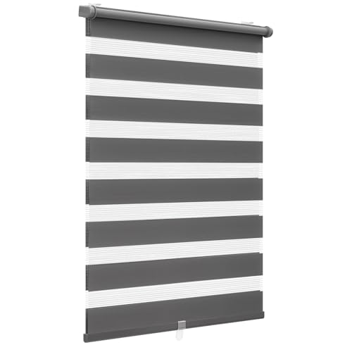 Sekey Doppelrollo Klemmfix ohne Bohren Doppelrollo Duo Rollo Schnurlos Rollo Faltrollo 70x130cm, Dunkelgrau von Sekey