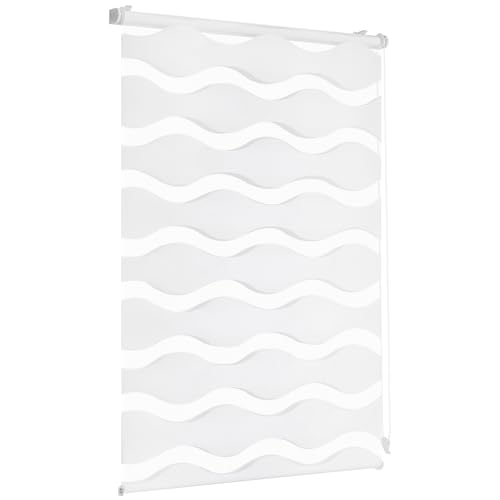 Sekey Doppelrollo Wellen Klemmfix ohne Bohren für Fenster, Doppelrollo 40 cm breit, Duo Rollo Welle Jalousie Sonnenschutz, 40x130cm, Weiß von Sekey
