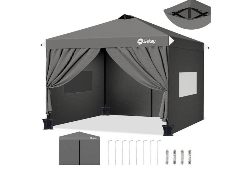 Sekey Faltpavillon 3x3 m Gartenpavillon mit 4 Seitenteilen und Privatsphären Fenster, mit 4 Seitenteilen, (Inklusive 4 Sandsäcke), 3 wählbare Höhen: 250cm, 260cm und 270cm, Stabil und Windfest von Sekey