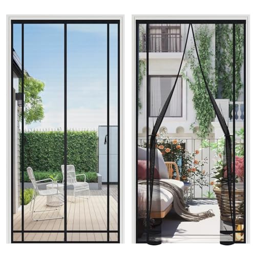 Sekey Fliegengitter Balkontür Magnet Zuschneidbar - Zweiseitig Genähte Schnallenbänder| Ohne Bohren| 4cm Klettband Oben, Insektenschutz Balkontür für Balkon/Terrassen/Schlafzimmer, 100x220cm, Schwarz von Sekey