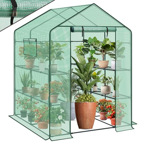 Sekey Gewächshaus 200x145x145 cm, Foliengewächshaus Stabil, Gewächshaus Balkon mit 10 Regalböden für optimales Pflanzenwachstum, Grün, XXL von Sekey