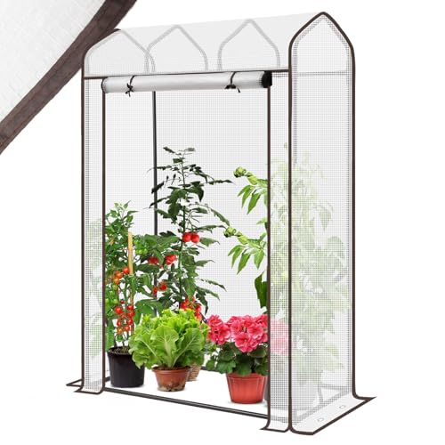 Sekey Gewächshaus Klein Tomatengewächshaus 150x100x50 cm, Mini Gewächshaus Folie Tomatenhaus Balkon Garten, Dachschräge Tomaten Foliengewächshaus Stabil Winterfest, Weiß von Sekey