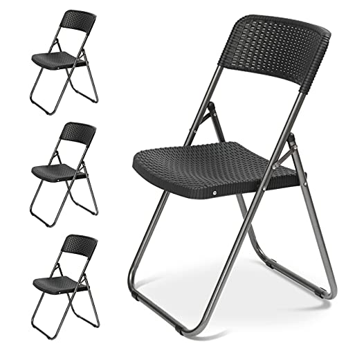 Sekey Klappstuhl 4er Set, Gartenstuhl Klappbar Rattan-Optik, Campingstuhl Wasserdicht bis 200 KG, Klappstühle Camping Balkon Garten, Schwarz von Sekey
