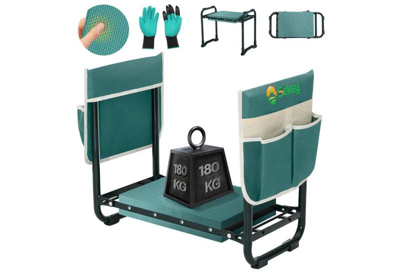 Sekey Kniebank Höhenverstellbare Kniebank Garten bis 180kg Gartenhocker Gartenarbeit, Kniekissen 36 x 20,5 cm mit Werkzeugtaschen, Handschuhen mit Krallen von Sekey