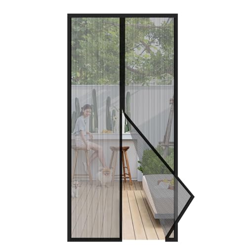 Sekey Magnet Fliegengitter Tür ohne Bohren, Türvorhang Balkon Magnetvorhang, Insektenschutz Fliegenschutz mit Klebeband 140x220cm, Schwarz von Sekey